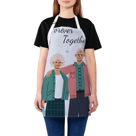 Apron of a kitchen with a “forever together” photo print, adjustable, size OS
