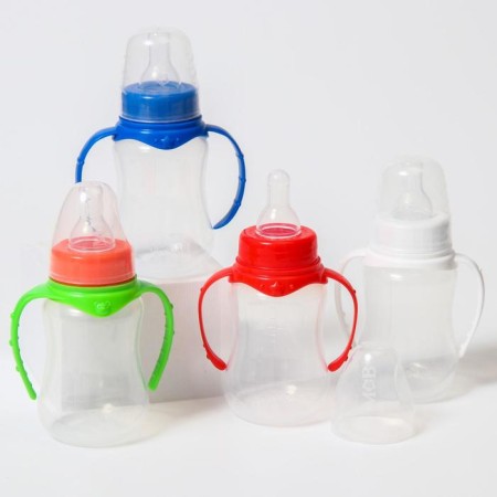A bottle for feeding, a classic throat, 150 ml., From 0 months, fitted, with handles, color mix-1
