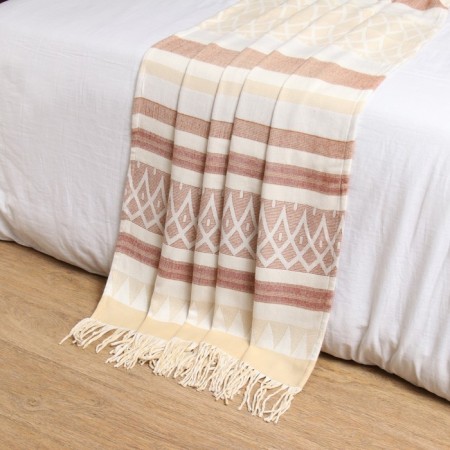 Plaid Ornament 150x200 cm, Bel/Bezh/Ter, Wool 40%, pan 35%, PE 20%, cashmere 5%