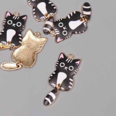 Decor for creativity metal, enamel "Black and white cat" 4x1.5 cm