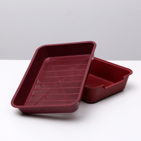 Toilet with a grid "Bella" for cats, 37 x 27 x 8 cm, red-3