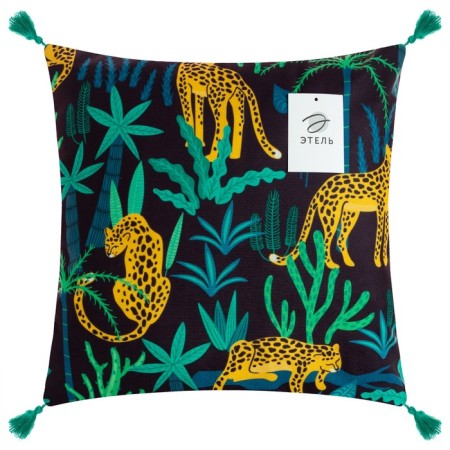 Decorative pillowcase with brushes Ethel Leopards, 43x43 cm-4