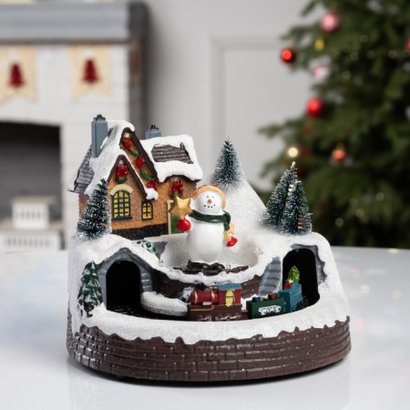 LED figure "Train and Snowman" 20 × 20 × 16 cm, polystone, AAX3 batteries (not complete), USB, glow warm white-1