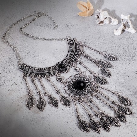 Necklace "openwork feathers" circle, black color in black silver, 35 cm-3