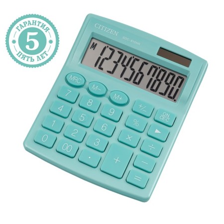 Citizen desktop calculator "SDC-810NR", 10-bit, 124 x 102 x 25 mm, double power, turquoise
