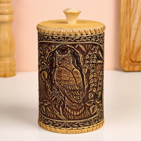 TUES "Eagle owl", 10x10x17cm, birch bark