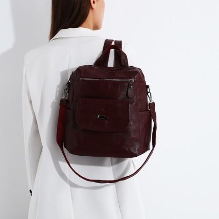 Women's backpack made of artificial leather with lightning, 2 pockets, burgundy color