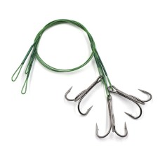 The leash of the steel Namazu Leader 1x7 Coated Green, D = 0.33 mm, l = 20 cm, with triple hook