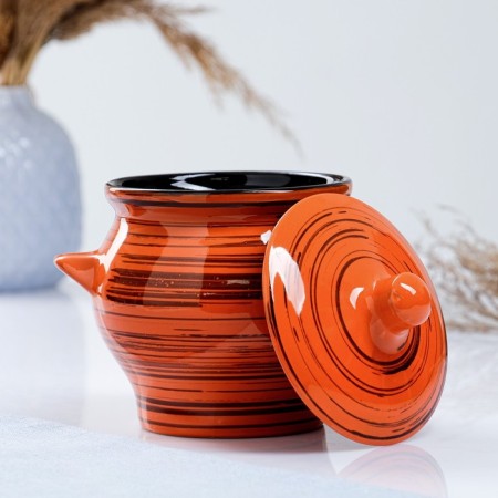 Ceramic pot for baking No. 6, 0.65l / 12x12cm, orange strip-1