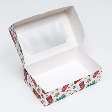 New Year. Folding box, confectionery packaging with the Window "New Year's Pattern", 25 x 15 x 7 cm-7