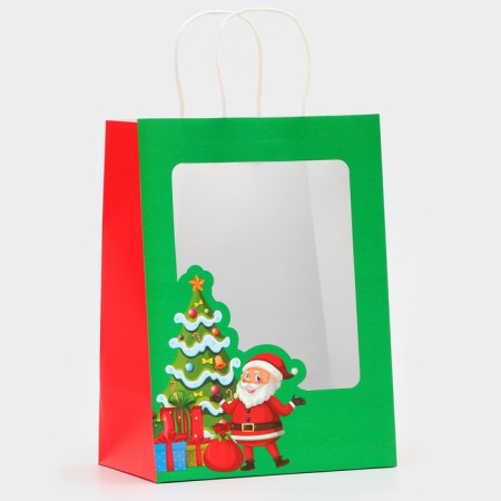 Gift package with the window "Santa Claus" 30 x 22 x 14 cm, green-1