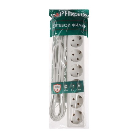 Network filter "Garrison", 6 outlets, 3 m, 10 A, 2200 watts, with salary, white-10