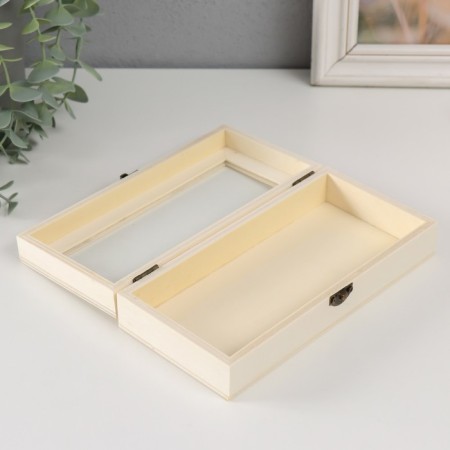 Casket wood under painting with glass "rectangular" locking buckle 18.5x9x4.5 cm-2