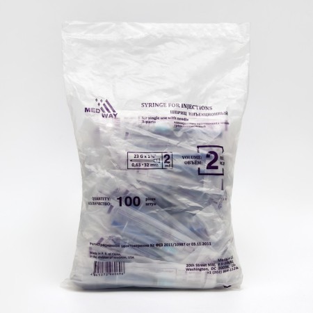 Injection syringe Medway 3-component 2 ml with a needle of 0.63x32mm (23GX1 1/4 ")