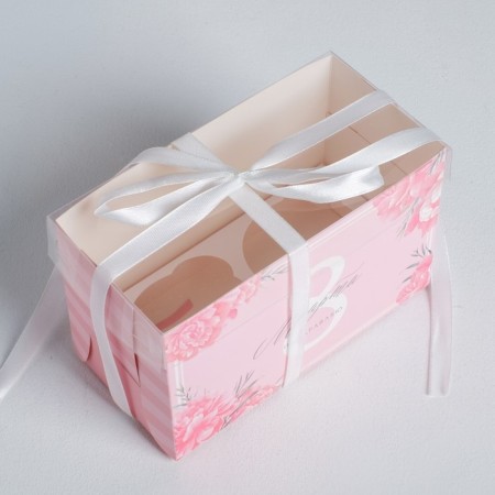 Capcake box, confectionery packaging, 2 cells “Congratulations on March 8”, 16 x 8 x 10 cm-1