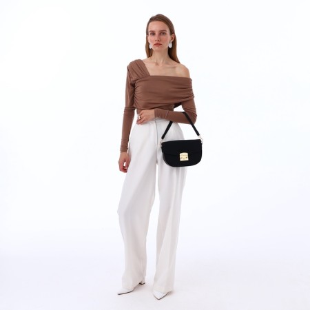 Women's bag on the valve, Textura, small size, black color-8