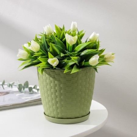 Pot for flowers with a paradon "Rotan", 1.2 l, olive color
