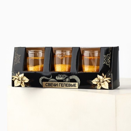 New Year. New Year's gel candles "for happiness" 3 pcs, gold, 2.5 x2.5 x 2.5 cm-4