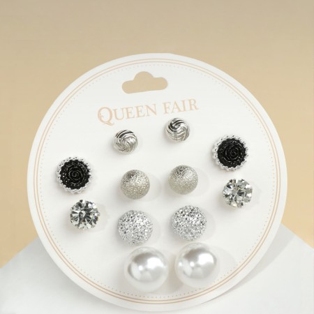 Pusets 6 pairs "pearl" balls, black and white color in silver-1