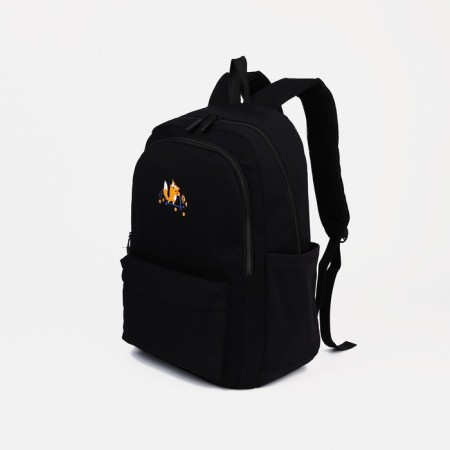 Youth backpack from textiles, 2 parts on lightning, 3 pockets, black color-2