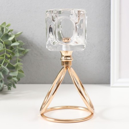 Summary metal, glass per 1 candle "Ice cube" d = 6 cm gold 10x10x19 cm