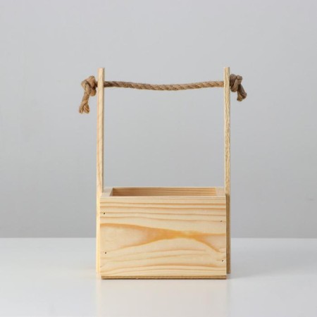Wooden Kashpo, 15 × 12 × 9.5 (25) cm "Happy Birthday", handle rope, engraving-2