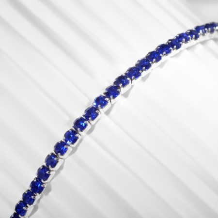 Bracelet "ice" 1 row, blue color in silver, 7 cm-1
