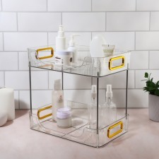 Organizer for storing cosmetics/accessories, two -level, with handles, 31 × 20 × 29 cm, black/silver color