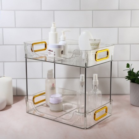 Organizer for storing cosmetics/accessories, two -level, with handles, 31 × 20 × 29 cm, black/silver color