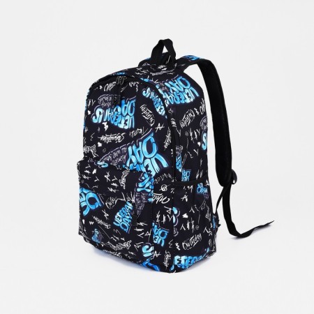 A backpack with a zipper, 3 external pockets, blue/black color-2