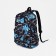 A backpack with a zipper, 3 external pockets, blue/black color