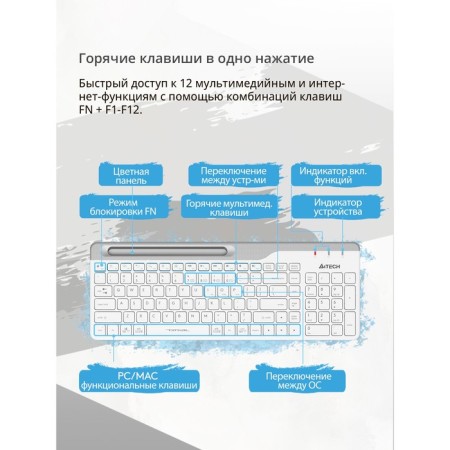 Keyboard A4Tech FSTYLER FBK25 White/gray USB wireless BT/Radio Slim Multimedia-6