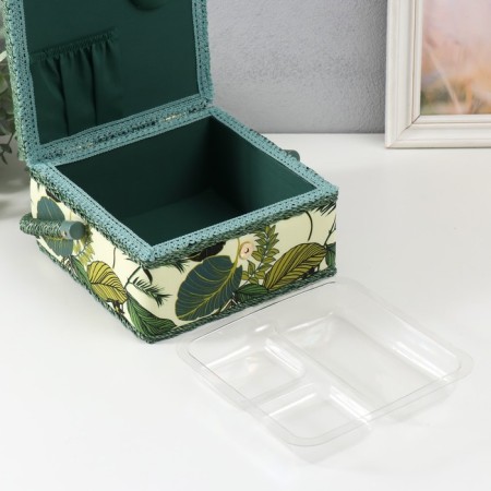 Casket for needlework "Tropical leaves on green" 20x20x11 cm-3