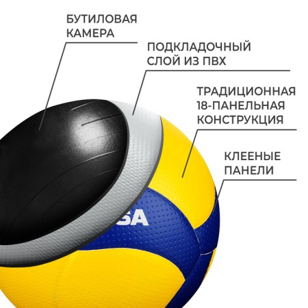 Volleyball ball Mikasa V200W, microfiber, glued, 18 panels, p. 5-2