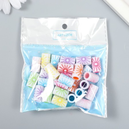 Beads for creativity plastic "Cylinders with the Sun" Color set 25 grams 1.7x1x1 cm-3