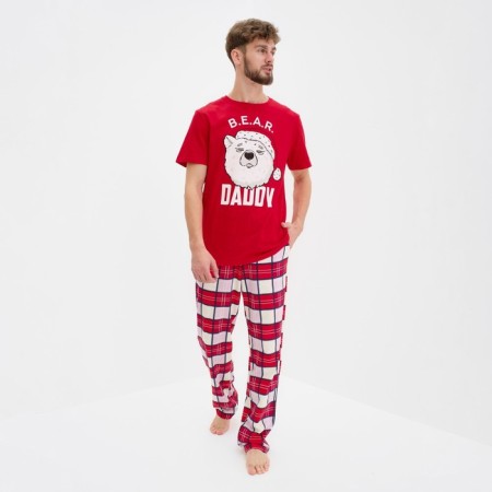 Pajama New Year's male KAFTAN "Bear", red color, size 48