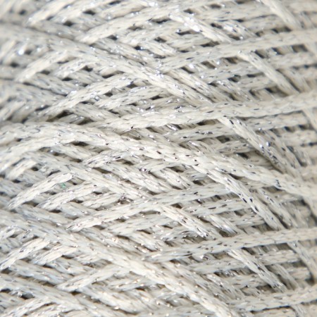 Knitting cord 100% polyester with a lurex 1 mm cylinder, 75 ± 10 g, 200m, 02-milk+silver-2