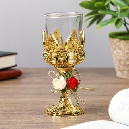 Climber Plastic, glass for 1 candle "rose" glass on the leg gold 13x6x6 cm-1