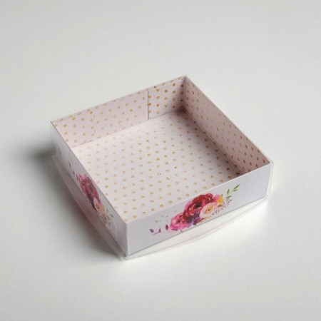 Confectionery packaging, boxing box with PVC lid, "flowers", 12 x 12 x 3 cm-2