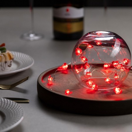Garland “thread” 2 m dews with nozzles “heart”, IP20, silver thread, 20 LED, red glow, 2 modes, AAX2-1