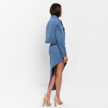 Women's shirt shortened with cuts Mist: Denim R.44, Blue-4