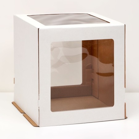 Box for cake 3 windows, white, 26.5 x 26.5 x 29 cm