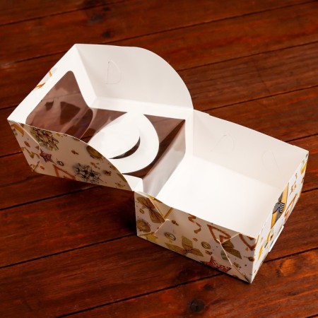 Bearbox under the Bento-Port with the Window "New Year with cones", 14 x 14 x 8 cm-4