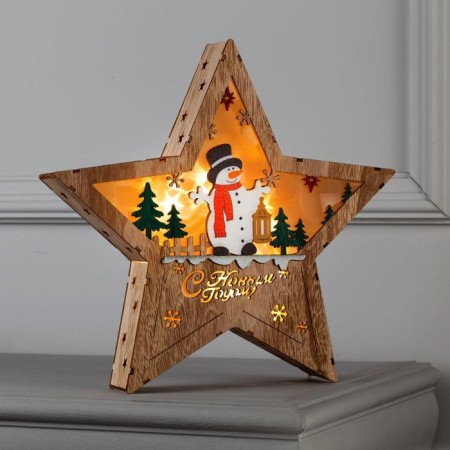 LED figure "Star with a snowman" 30 × 30 × 5 cm, wood, batteries AAAX2 (not complete), glow warm white