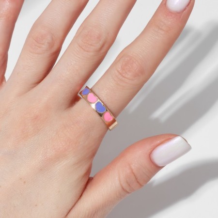Amore ring row of hearts, the color is pink-lilac in gold, dimensionless-1