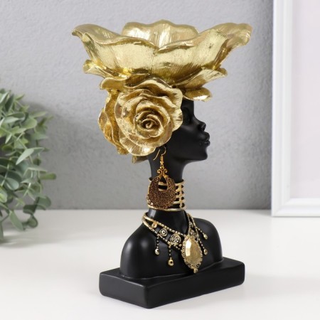 Souvenir Polystone stand "African with a golden flower on the head" 24x15x15.5 cm-1