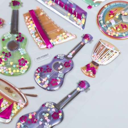 The sticker Plastic volumetric with glitter "Cars/Music" gold/silver mix-3