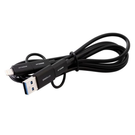 Cable 4 in 1 Ergolux ELX-CDC07-C02, USB-Type-C/ Type-C/ Lightning, 5A, 1.2M, Black-1