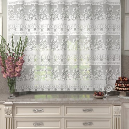 Tulle to the kitchen with a curtain tape, 170x250 cm, white color, 100% polyester