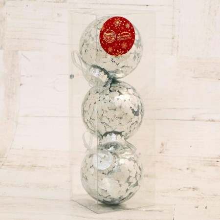 Set of balls plastic D-8 cm, 3 pcs "Festive mood" Silver-1